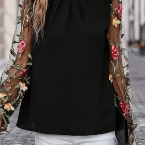 Floral Embroidered Black Top
